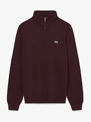 Lacoste Brown Regular Fit Zipped High Neck Cotton Sweater - Image 1 of 4