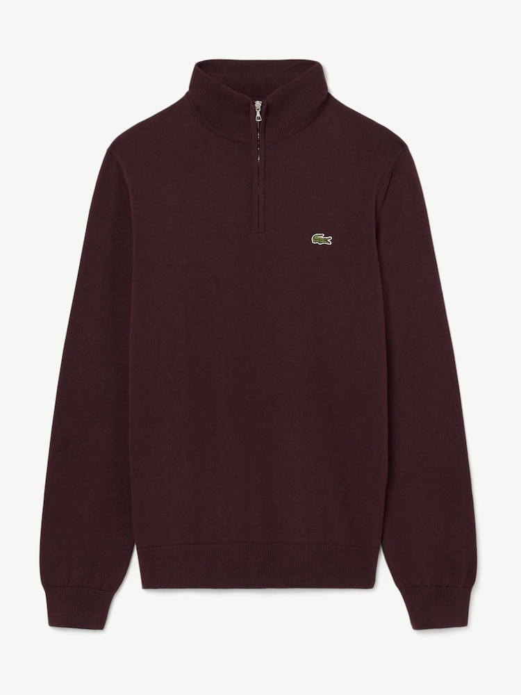 Lacoste Brown Regular Fit Zipped High Neck Cotton Sweater - Image 1 of 4