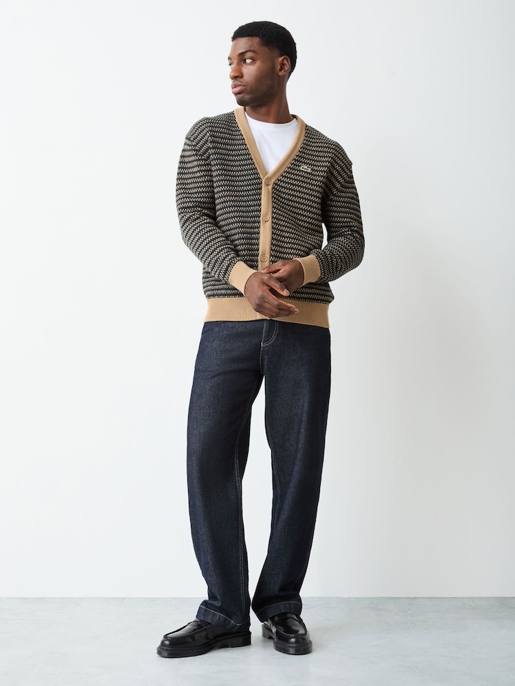 Lacoste Cream Relaxed Fit Knitted Cardigan - Image 2 of 7 Lacoste Cream Relaxed Fit Knitted Cardigan - Image 2 of 7