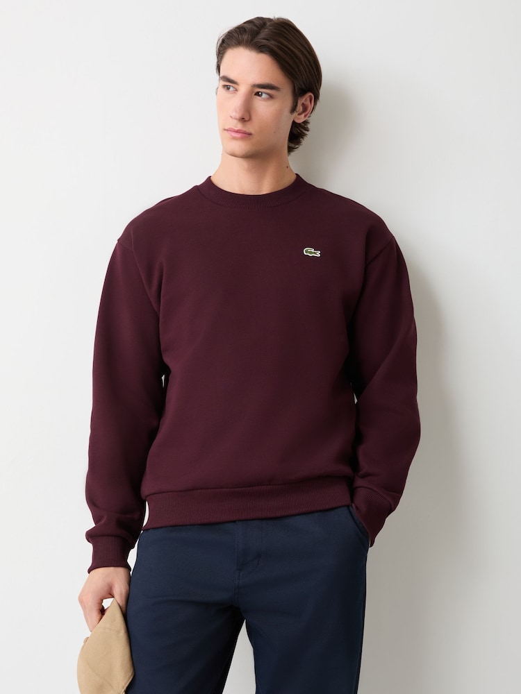 Lacoste Burgundy Classic Fit Fleece Sweatshirt - Image 1 of 4 Lacoste Burgundy Classic Fit Fleece Sweatshirt - Image 1 of 4