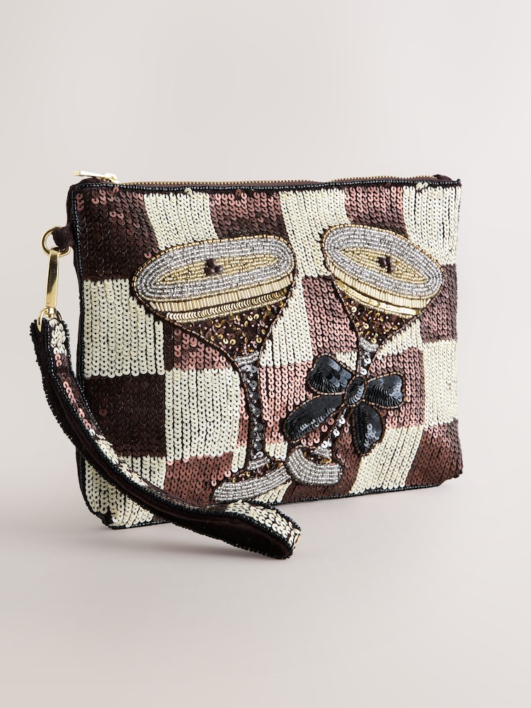 Chocolate Brown Espresso Martini Embellished Pouch - Image 1 of 5