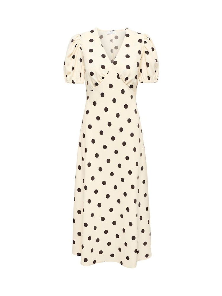 JDY White Polka Dot Cap Sleeve Dress - Image 1 of 3