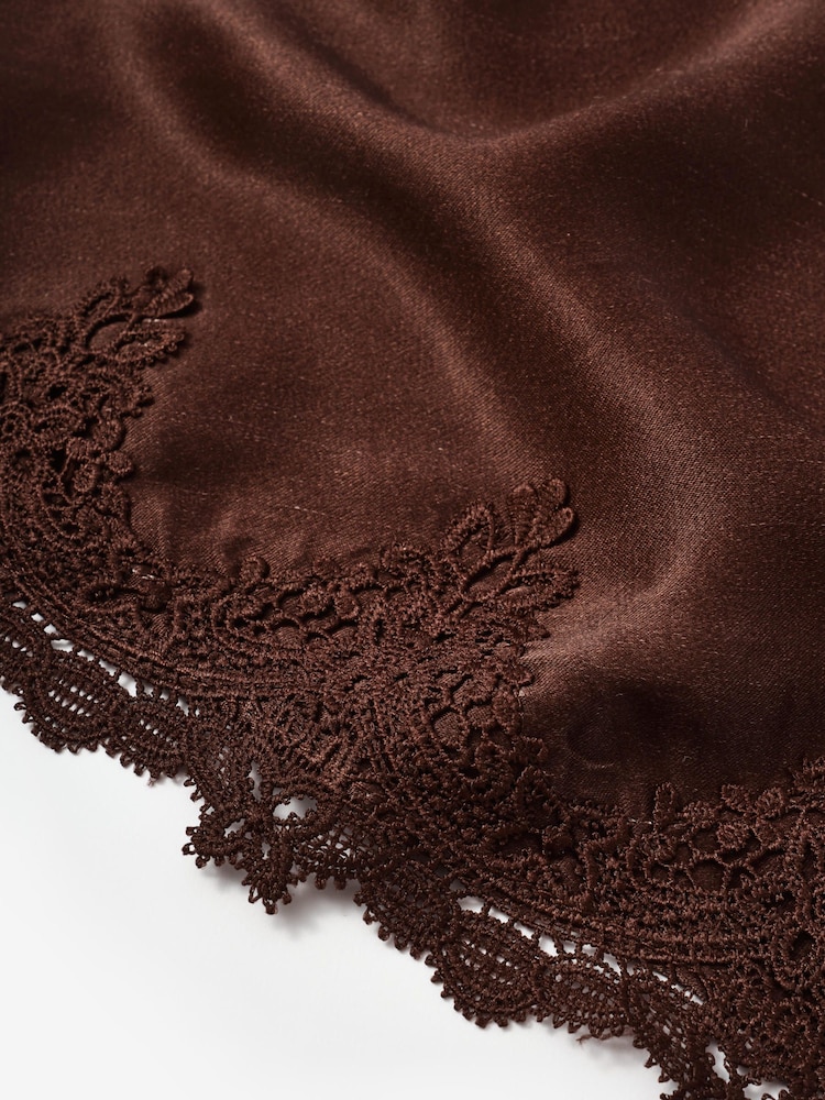 Mint Velvet Brown Satin Lace Trim Scarf - Image 3 of 3