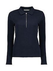Baukjen Blue Cotton Zip Collar Top - Image 6 of 6