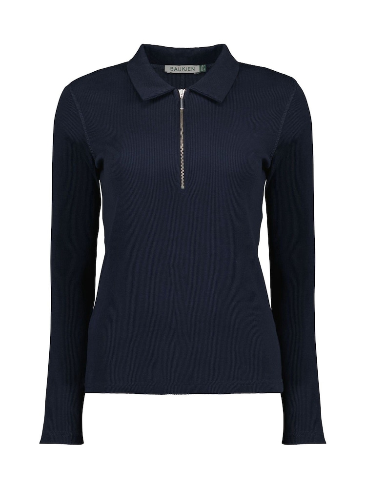Baukjen Blue Cotton Zip Collar Top - Image 6 of 6