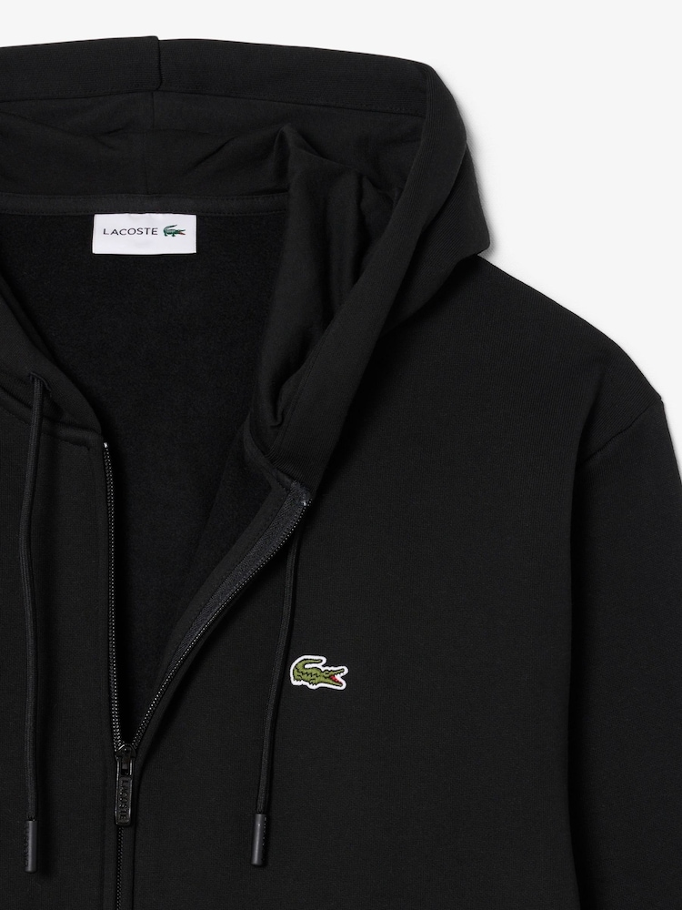 Lacoste Black Classic Fit Fleece Zipped Front Hoodie - Image 2 of 3