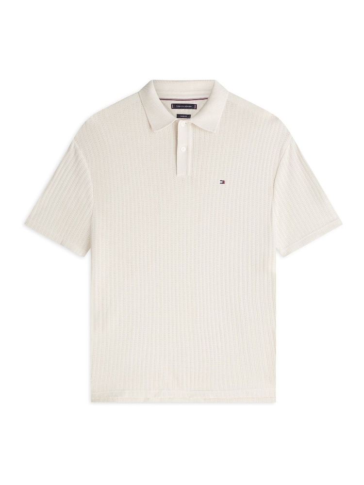 Tommy Hilfiger Natural Relaxed Fit Open Knit Polo Shirt - Image 5 of 5 Tommy Hilfiger Natural Relaxed Fit Open Knit Polo Shirt - Image 5 of 5
