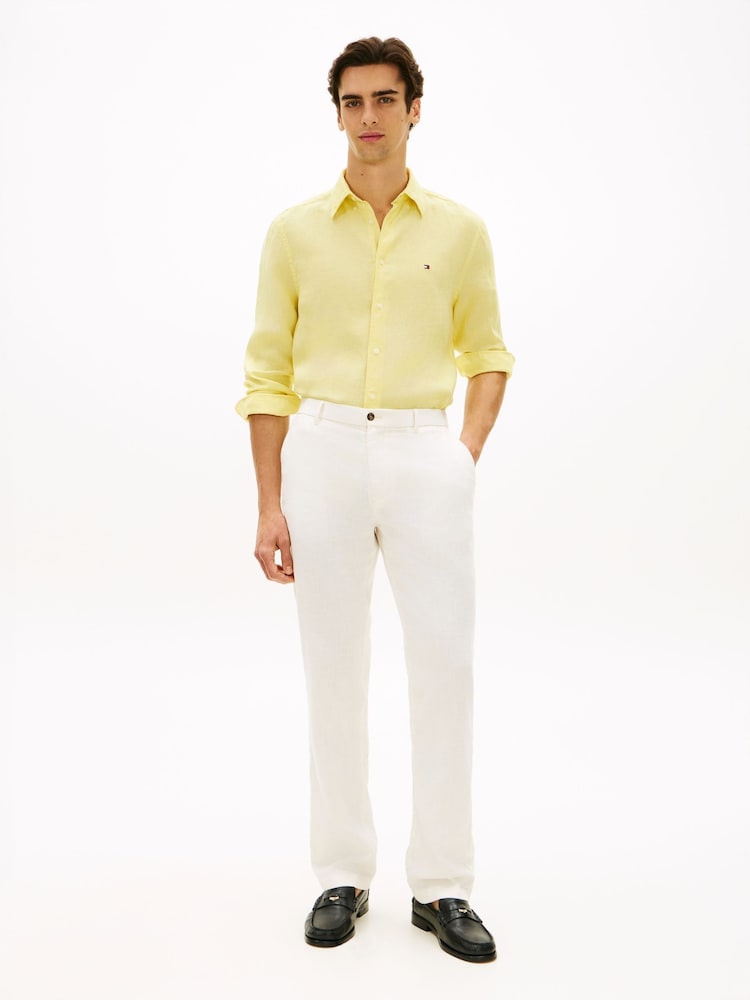Tommy Hilfiger Yellow Regular Fit Washed Pure Linen Shirt - Image 2 of 5 Tommy Hilfiger Yellow Regular Fit Washed Pure Linen Shirt - Image 2 of 5