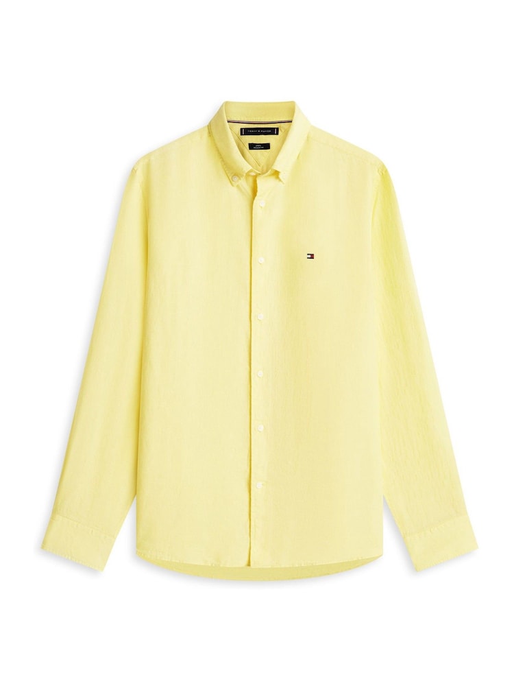 Tommy Hilfiger Yellow Regular Fit Washed Pure Linen Shirt - Image 5 of 5 Tommy Hilfiger Yellow Regular Fit Washed Pure Linen Shirt - Image 5 of 5