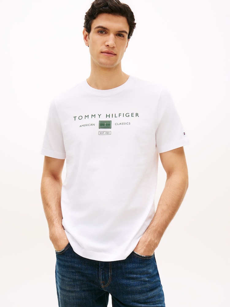 أبيض - Tommy Hilfiger Jersey Logo T-Shirt - Image 1 of 5