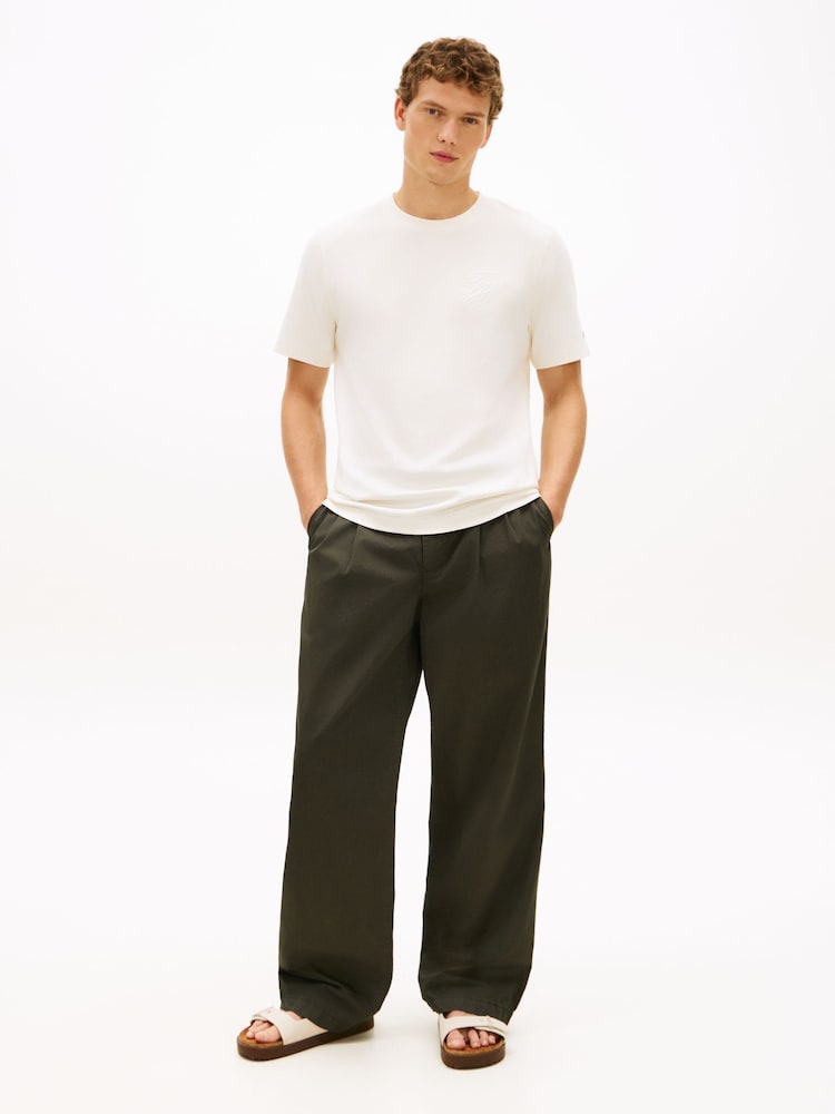 كريم - Tommy Hilfiger Tonal Logo Embroidery Crew Neck T-Shirt - Image 2 of 5