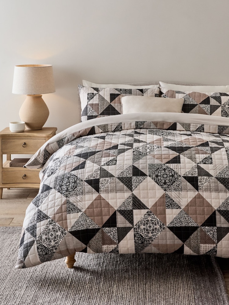 Black/White Quilted Patchwork 2.5 Tog Duvet Cover and Pillowcase Set - Image 1 of 4