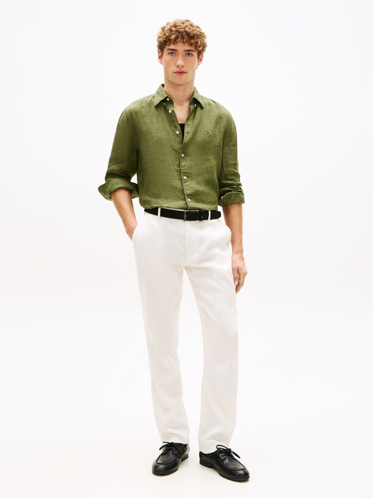 Tommy Hilfiger Green Regular Fit Washed Pure Linen Shirt - Image 2 of 5