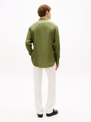 Tommy Hilfiger Green Regular Fit Washed Pure Linen Shirt - Image 3 of 5