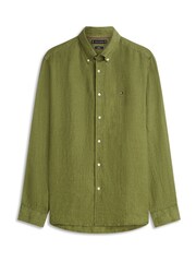Tommy Hilfiger Green Regular Fit Washed Pure Linen Shirt - Image 5 of 5
