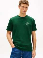 أخضر - Tommy Hilfiger Tonal Logo Embroidery Crew Neck T-Shirt - Image 1 of 5