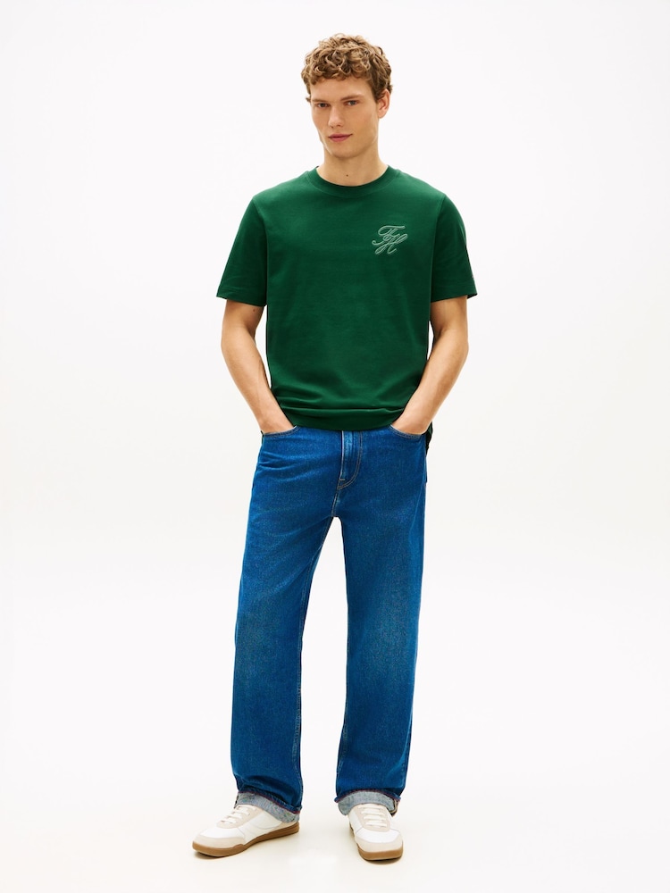 أخضر - Tommy Hilfiger Tonal Logo Embroidery Crew Neck T-Shirt - Image 2 of 5