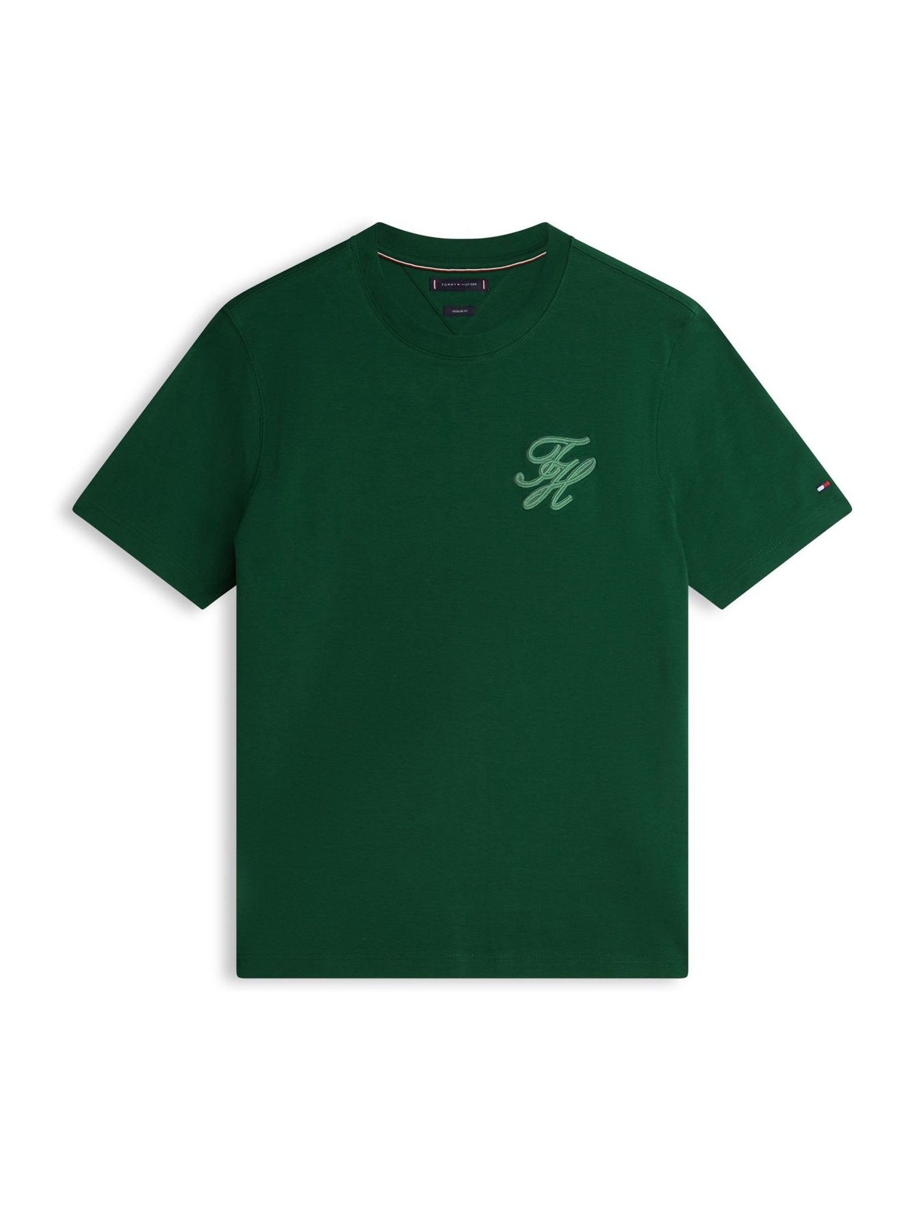 Buy Tommy Hilfiger Green Tonal Logo Embroidery Crew Neck T-Shirt