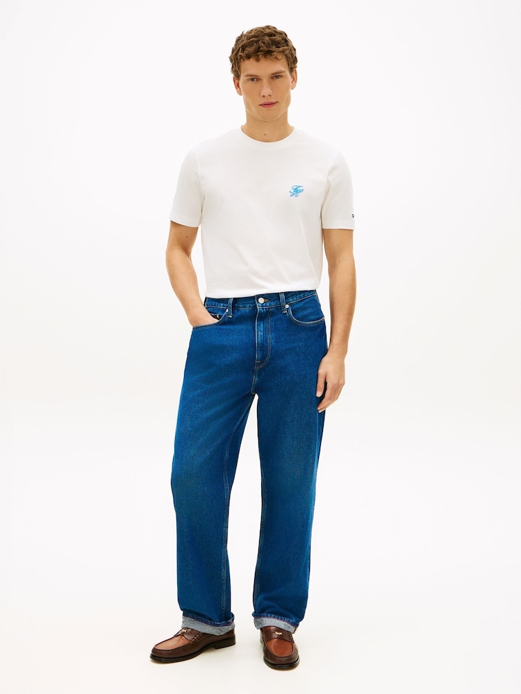 أبيض - Tommy Hilfiger Logo Embroidery Jersey T-Shirt - Image 2 of 5