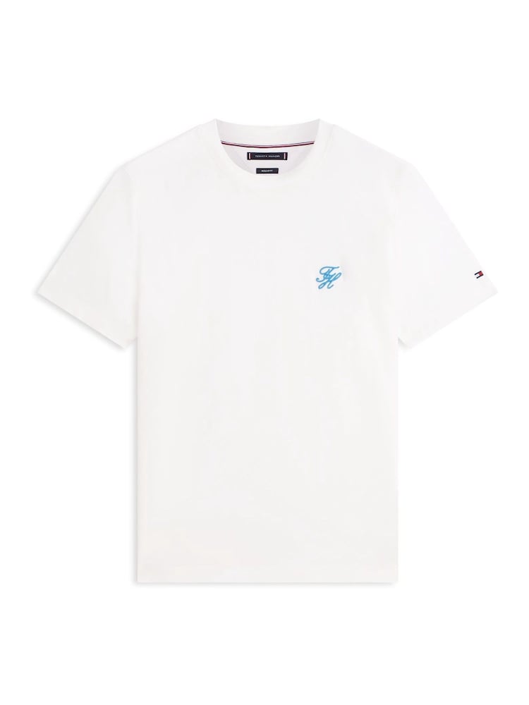 أبيض - Tommy Hilfiger Logo Embroidery Jersey T-Shirt - Image 5 of 5