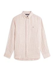 Tommy Hilfiger Brown Regular Fit Bengal Stripe Pure Linen Shirt - Image 5 of 5