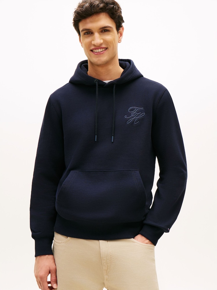 Tommy Hilfiger Blue Logo Embroidery Terry Hoodie - Image 1 of 5