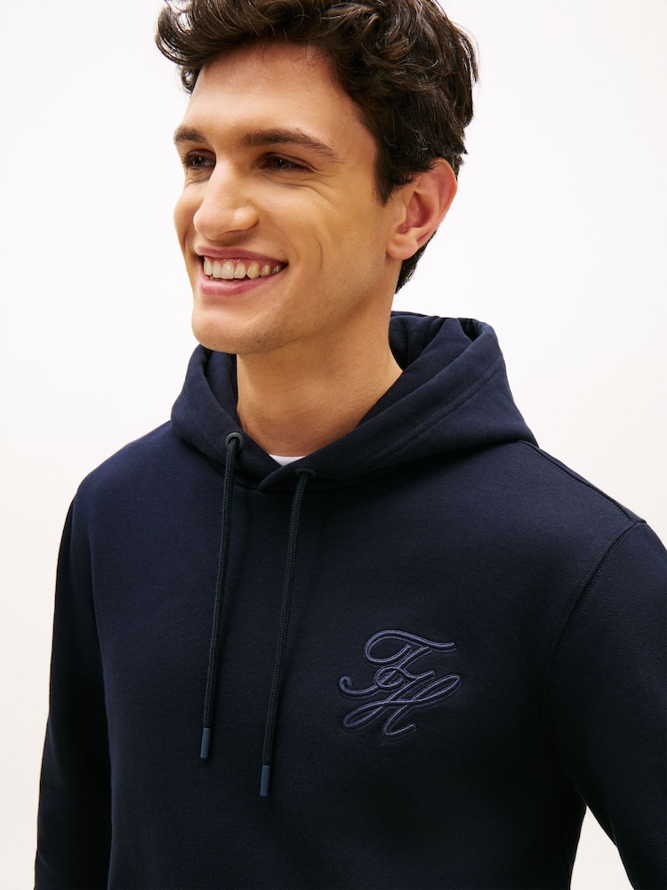 Tommy Hilfiger Blue Logo Embroidery Terry Hoodie - Image 2 of 5