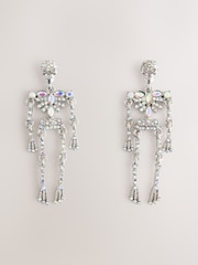 Silver Tone Sparkle Halloween Skeleton Stud Earrings - Image 1 of 3