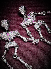 Silver Tone Sparkle Halloween Skeleton Stud Earrings - Image 4 of 4