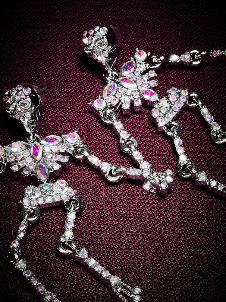 Silver Tone Sparkle Halloween Skeleton Stud Earrings - Image 4 of 4 Silver Tone Sparkle Halloween Skeleton Stud Earrings - Image 4 of 4