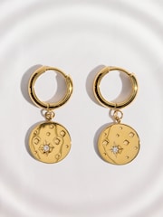 Gold Tone Waterproof Stainless Steel Celestial Hoop Earrings - Image 1 of 3