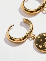 Gold Tone Waterproof Stainless Steel Celestial Hoop Earrings - Image 3 of 3