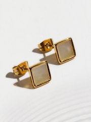 Goldfarben - Waterproof Stainless Steel Mother of Pearl Stud Earrings - Bild 5 von 6