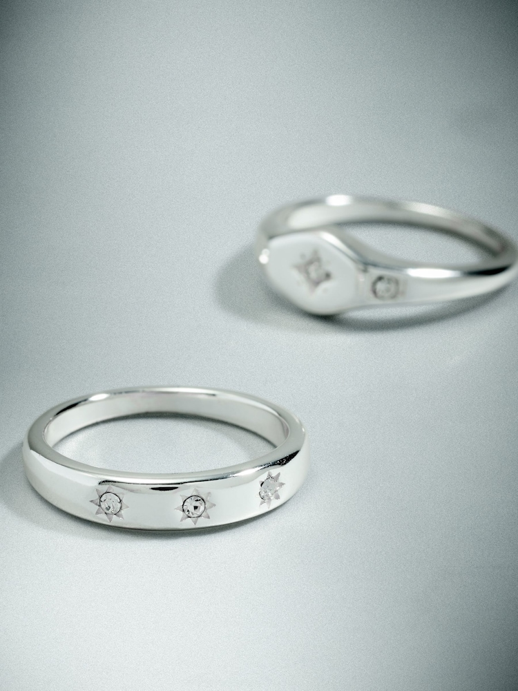 Сріблястий тон - Waterproof Stainless Steel Star Sparkle Rings 2 Pack - Image 2 of 3