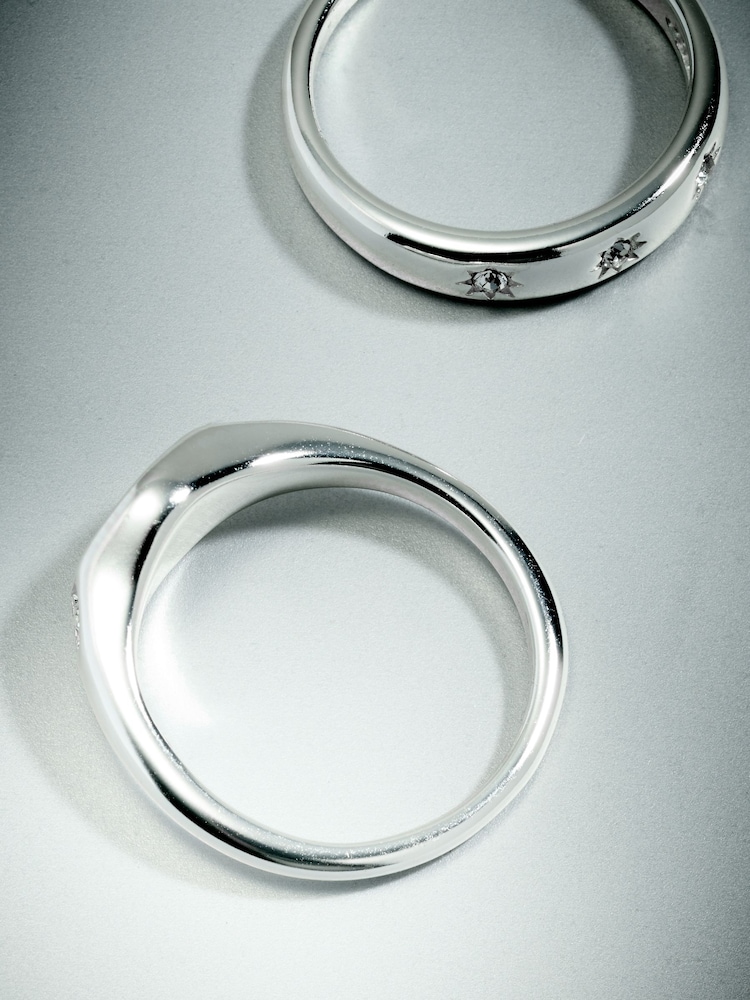 Сріблястий тон - Waterproof Stainless Steel Star Sparkle Rings 2 Pack - Image 3 of 3