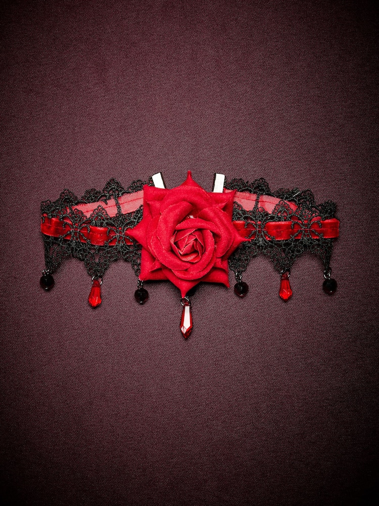 Black Halloween Rose Choker Necklace - Image 1 of 3 Black Halloween Rose Choker Necklace - Image 1 of 3