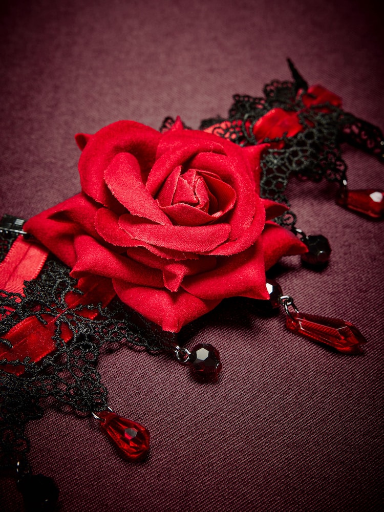 Black Halloween Rose Choker Necklace - Image 2 of 3 Black Halloween Rose Choker Necklace - Image 2 of 3