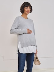 Seraphine Maternity Scalloped Knit Nursing Shirt & Jumper Set - Billede 1 af 6