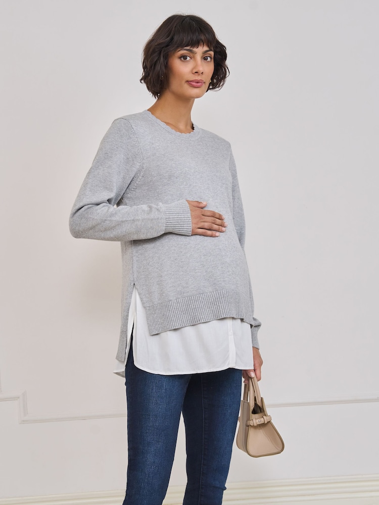 Seraphine Maternity Scalloped Knit Nursing Shirt & Jumper Set - Billede 1 af 6