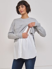 Seraphine Maternity Scalloped Knit Nursing Shirt & Jumper Set - Billede 4 af 6