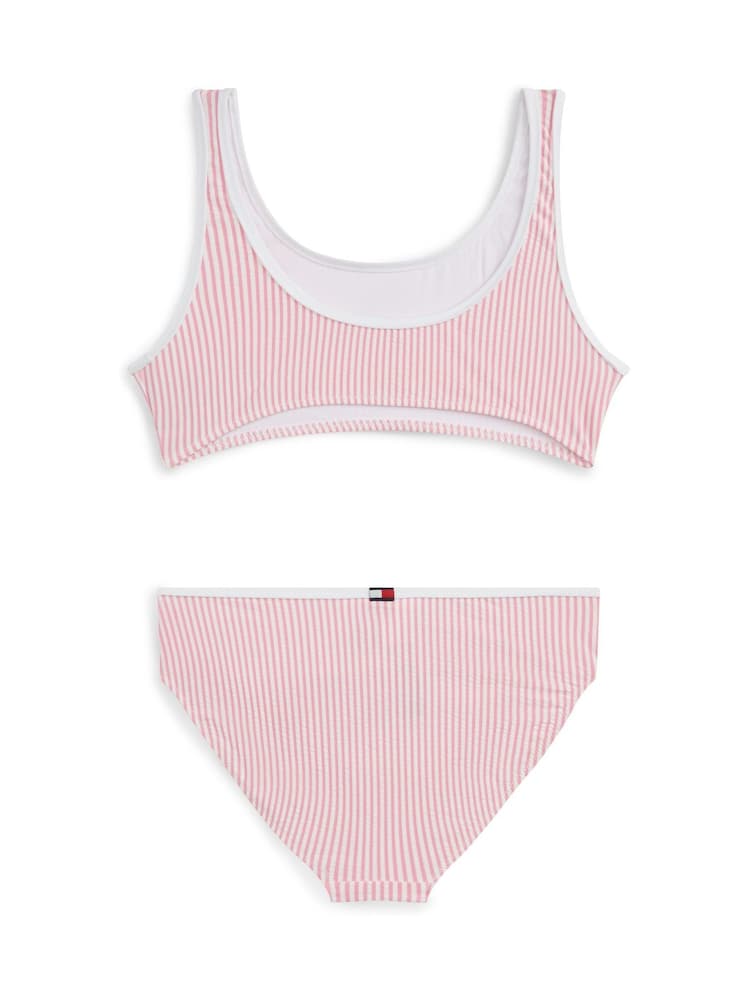 Tommy Hilfiger Pink Logo Embroidery Seersucker Bralette Bikini Set - Image 2 of 2