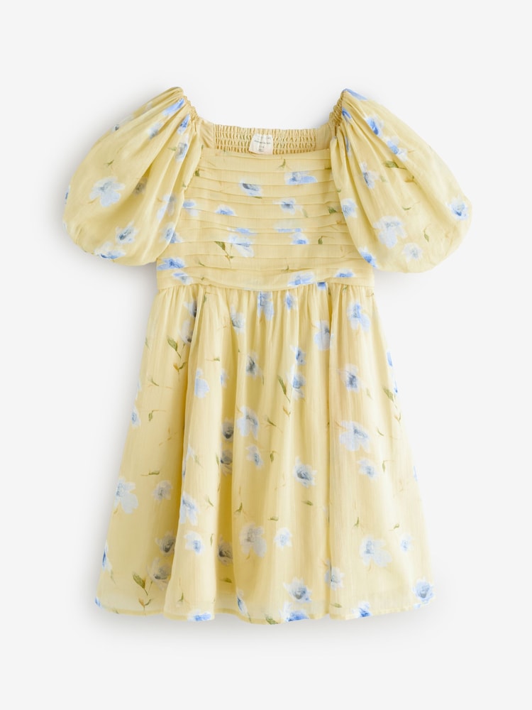 Galben - Abercrombie & Fitch Emerson Gauze Puff Sleeve Dress - Imaginea 1 din 1