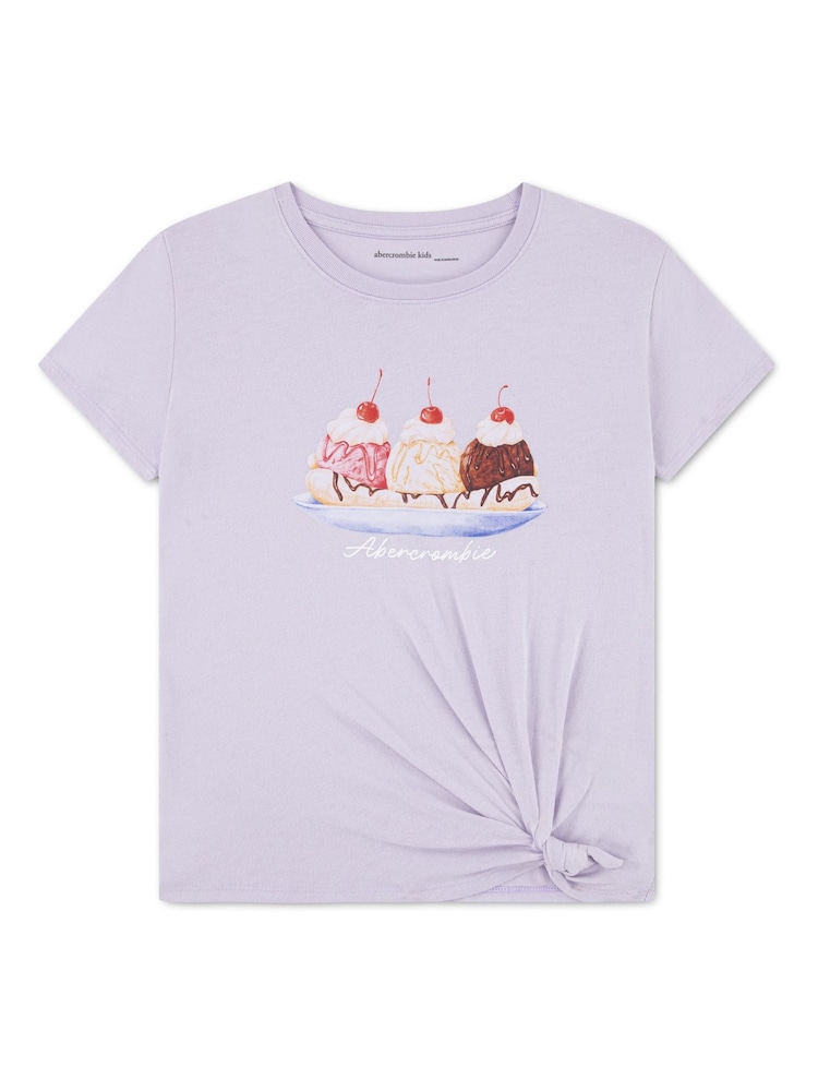 Abercrombie & Fitch Purple Ice Cream Sundae Graphic Side Knot Shorts Sleeve T-Shirt - Image 1 of 4