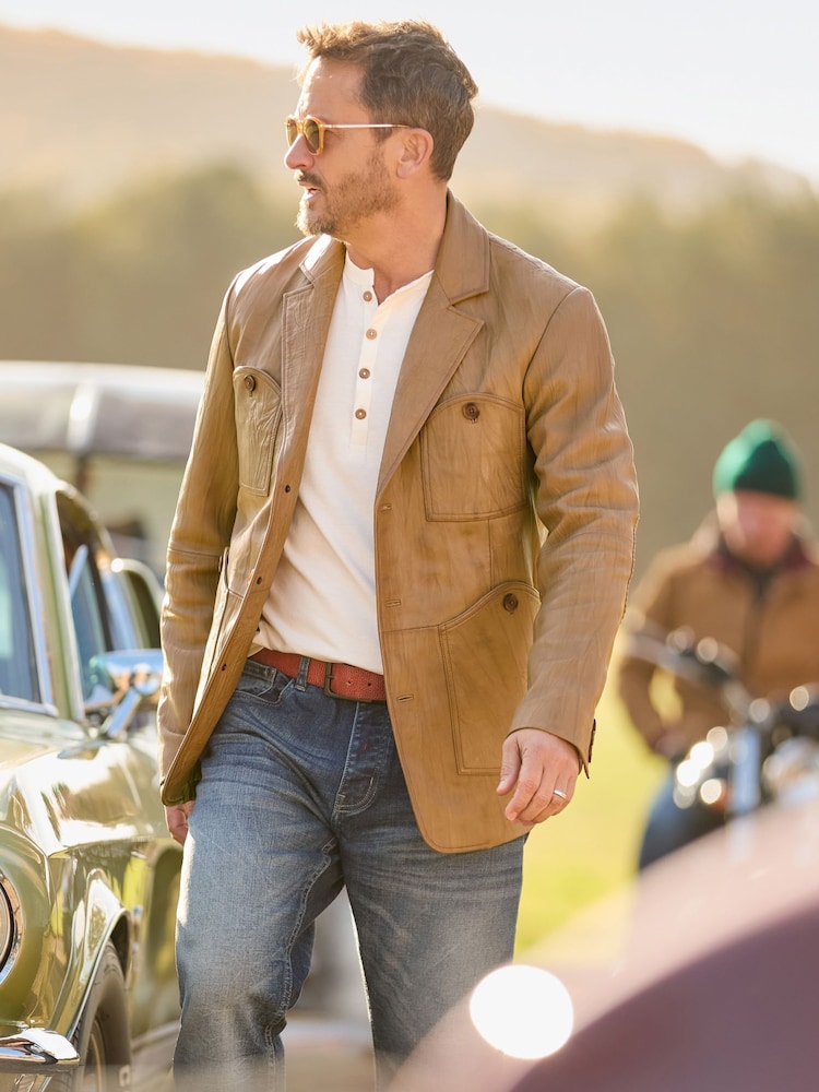 Joe Browns Brown Creased To Perfection Leather Blazer - Image 1 of 8