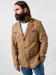 Joe Browns Brown Creased To Perfection Leather Blazer - Image 3 of 8