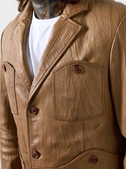 Joe Browns Brown Creased To Perfection Leather Blazer - Image 4 of 8