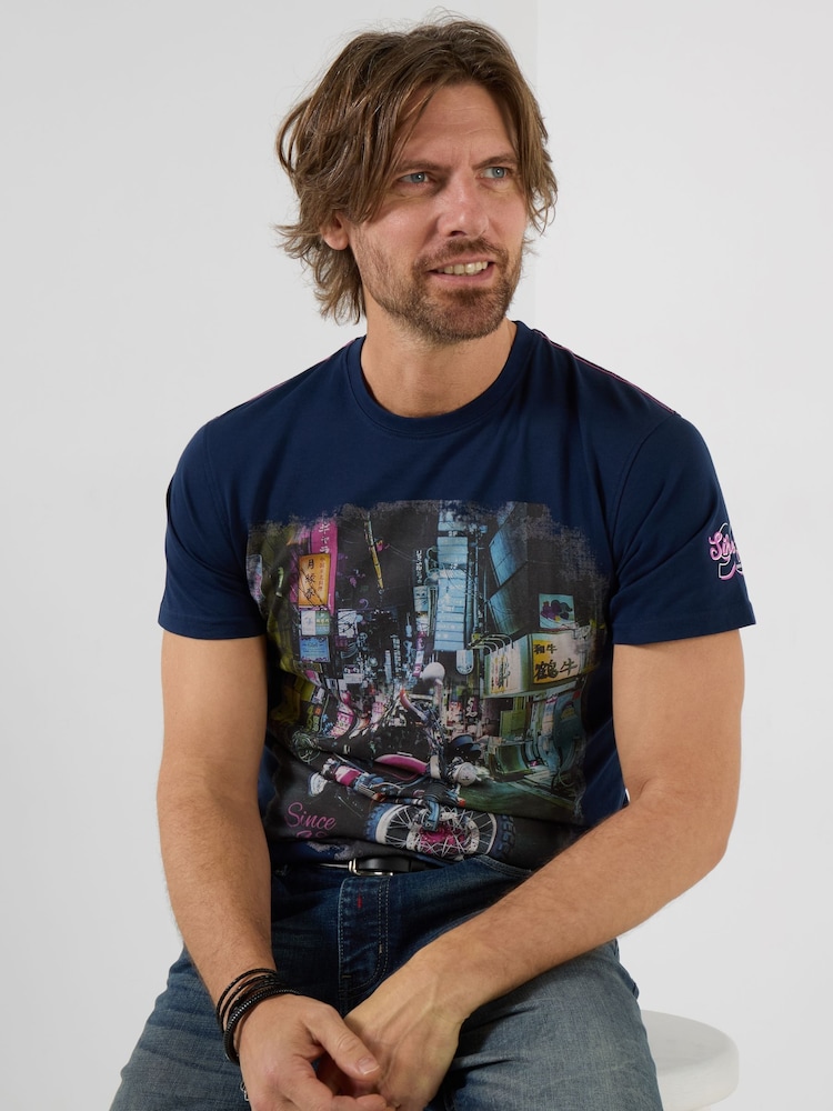 Joe Browns Blue Tokyo Nights T-Shirt - Image 1 of 5