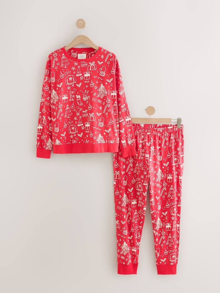 Red Jolly Vibes Matching Family Christmas Long Sleeve Pyjamas - Image 1 of 2 Red Jolly Vibes Matching Family Christmas Long Sleeve Pyjamas - Image 1 of 2