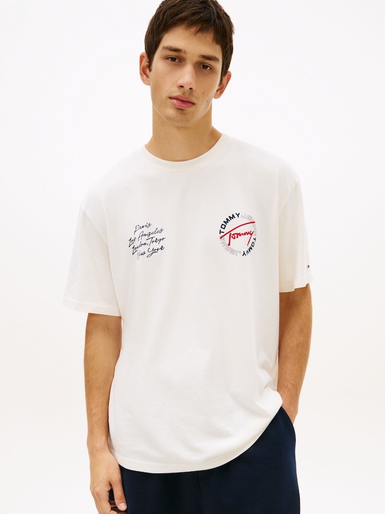 Tommy Jeans White Circular Back Logo Relaxed T-Shirt - Image 1 of 5