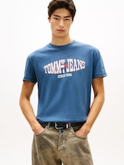 Tommy Jeans Blue Wavy Flag Jersey T-Shirt - Image 1 of 5